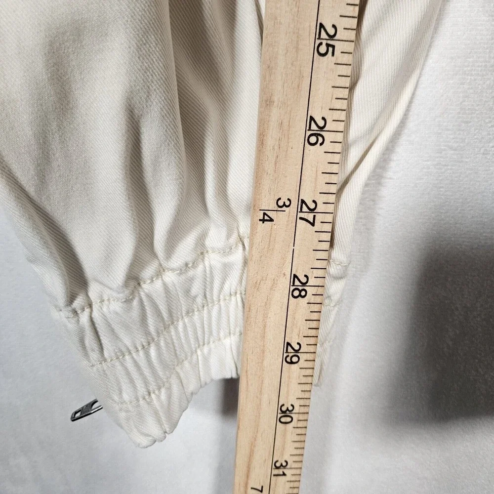 SPANX Jeans Women's M 28x29.5 Stretch Twill Cargo‎ Ivory Pockets Hem Zip Joggers
